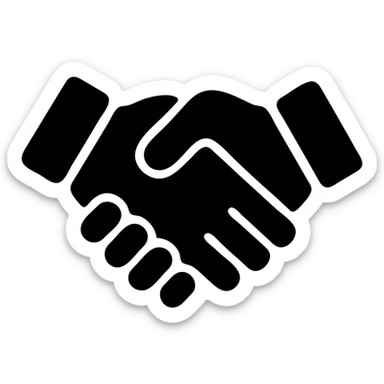 minimalist handshake icon, solid black fill, modern style sticker