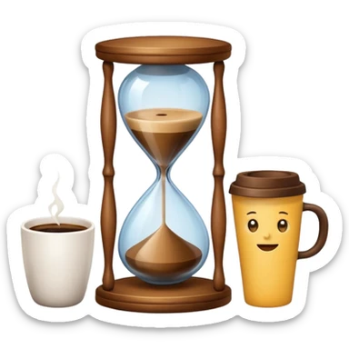 hourglass next to a coffee cup sticker