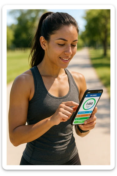 Donna sportiva che usa app contacalorie come myfitnesspal sticker