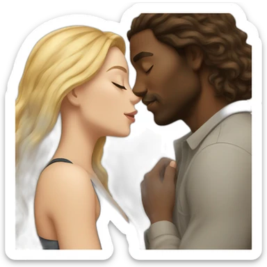 A black man kissing a white woman with long brown hair sticker