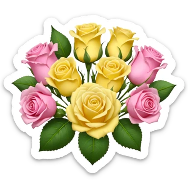 A mixed bouquet of pink roses and yellow lisianthus sticker