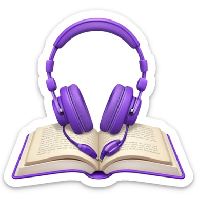 purple open storybook with purple headphones laying on it sticker