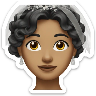 bride with black long wavy hair, brown eyes sticker