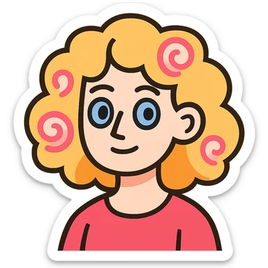pale girl with medium-length curly blonde hair and baby pink swirls sticker