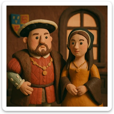 Henry VIII and Anne Boleyn in a Tudor palace in claymation style sticker