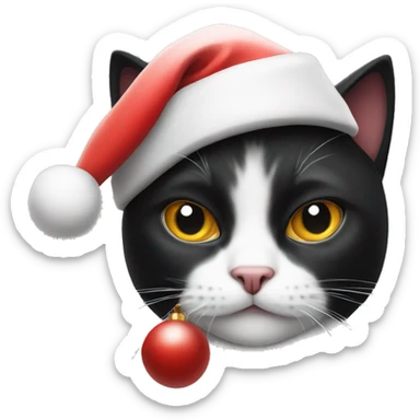 White and black cat wearing Santa hat sticker