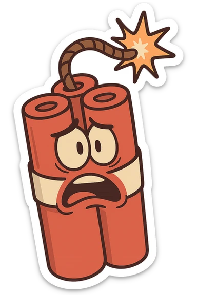 cartoon-style dynamite bomb with a lit fuse, red sticks bundled together, white tape, inspired by the reference image, clean vector look sticker