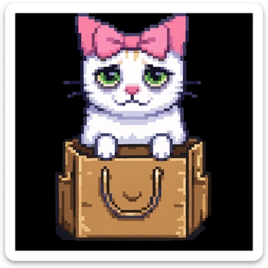 Add a light pink bow to the cat with bags under its eyes, keeping the original style of the image. sticker