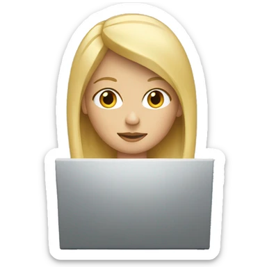 blonde female behind a computer sticker
