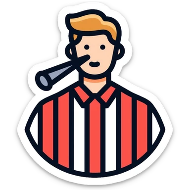 referee blowing a whistle, wearing striped shirt sticker