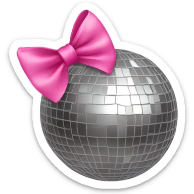 A mirrorball with a pink bow sticker