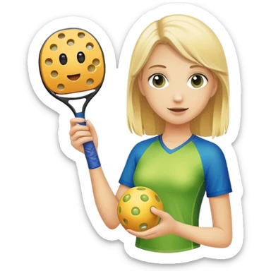 Blond girl holding a pickleball sticker