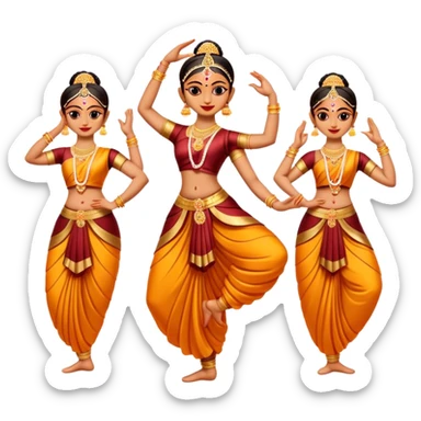 cinematic-realistic-bharatanatyam-dance-emoji,-depicted-as-an-elegant-classical-indian-dance-performance-with-graceful-poses,-intricate-costumes,-and-expressive-hand-gestures,-rendered-with-rich-textures-and-warm-dramatic-lighting sticker