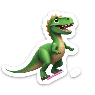 dinosaur, which is wearing a tutu, surfing on a surfboard sticker