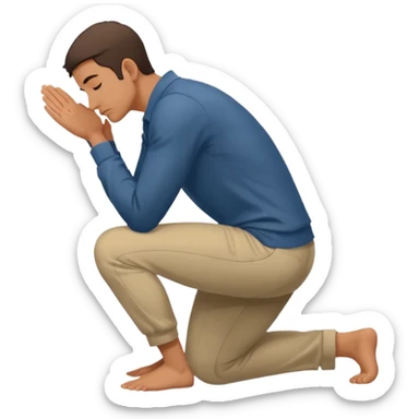 apple style emoji of a man with both knees on the ground, side view, head lowered and hands touching the floor, gesture of respect or apology sticker