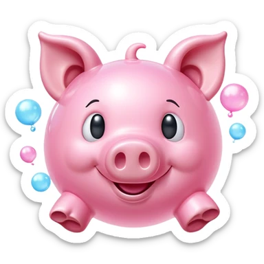 smiley face flying pig made of bubble gum sticker