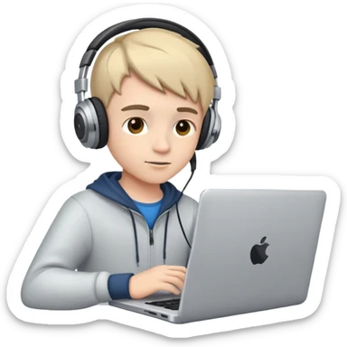 boy video editor with headphones, working on a laptop sticker