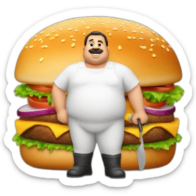 big-fat-man-portuguese-with-burger-and-trowel sticker