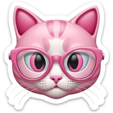 A 3D cartoon rose-pink cat-eye shaped spectacle, glossy curved frame, soft reflections, isolated on plain background. only glasses. sticker
