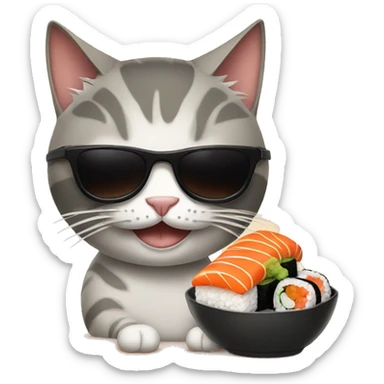 two cats wearing sunglasses eating sushi sticker