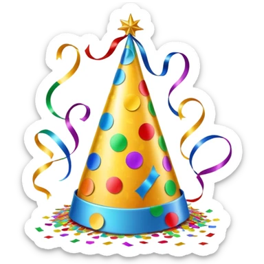 colorful party hat with confetti and streamers sticker