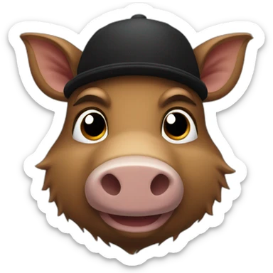 Full face boar with stubble in a black winter hat sticker
