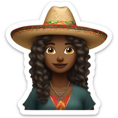 Darkskin girl with long curly hair with Mexican hat on sticker
