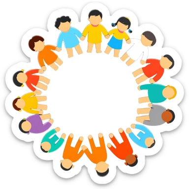 Diverse people of different races holding hands in a circle, representing unity, integration, and racial harmony sticker