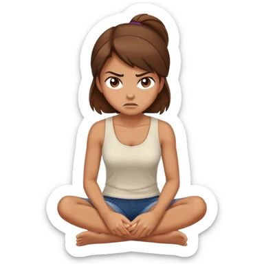 angry woman with brown hair sitting on a floor in profile avoiding conversation sticker