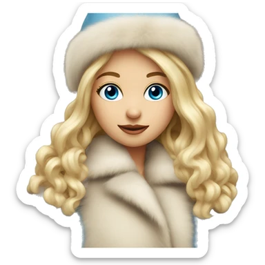 girl with long blond hair blue eyes in fur coat and fur hat sticker