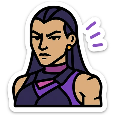 minimalist icon of Valorant agent Reyna with purple accents, sharp features, simple background, modern game icon style sticker