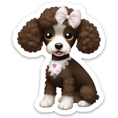 Chocolate brown and white poodle wearing a tutu sticker