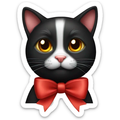 a cute black cat with a red bow on his rat  sticker