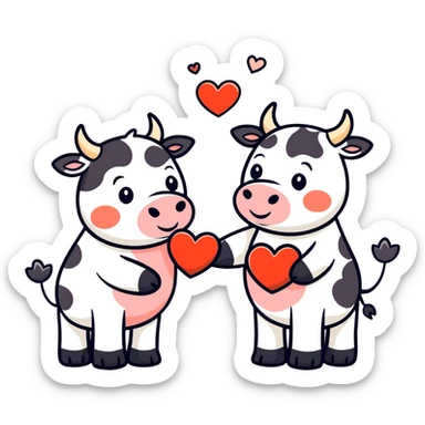 Two cows kissing with lots of hearts  sticker