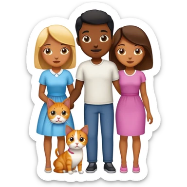 black family husband wife, one boy, two girls, and a wife, and dog , and cat sticker