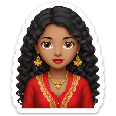 Indonesian girl, java girl with long curly hair, wear kebaya,  sticker