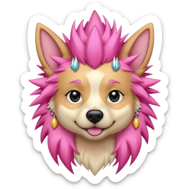 fancy pink spiky haired dog with earrings sticker