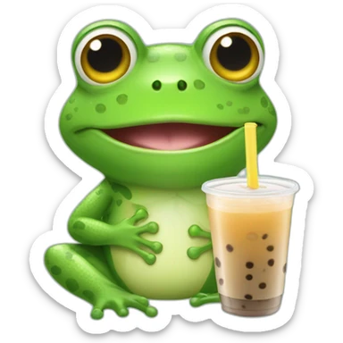 Frog with folwerband drinking boba tea sticker