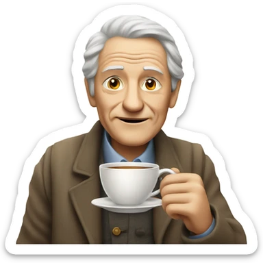 an old man with a cup of tea sticker