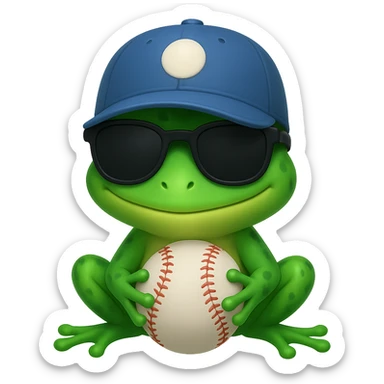 Tiny tropic frog wearing a baseball cap and sunglasses, emoji style sticker