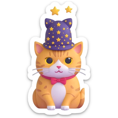cat magician with a starry hat sticker