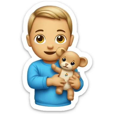 baby holding toy with blue shirt sticker