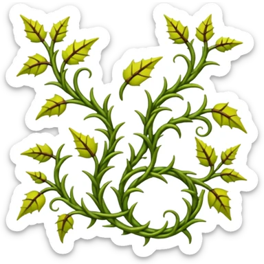 green filigree vines with thorns sprouting from the ground, 3D, extremely detailed, earthy color palette, yellow green and brown tones sticker