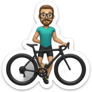 A hunchy man with glasses and a circle beard on a training bike sticker