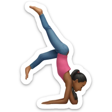 Young girl doing handstand against white wall  sticker