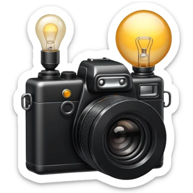 photo camera with a small lamp next to it sticker