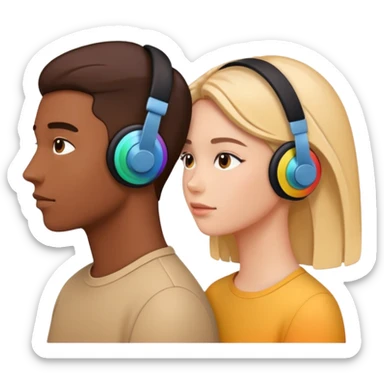 two people listening to a sound sticker