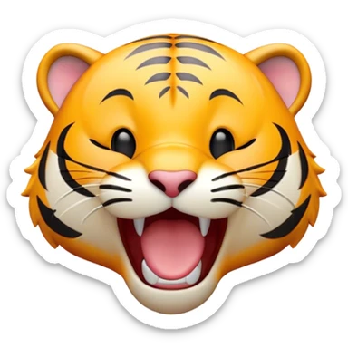 Cinematic Cute Yawning Tiger Portrait Emoji, Head tilted slightly with a dramatic, wide-open yawn, showcasing a lithe, striped body with drowsy, half-closed eyes and an open, relaxed expression, Simplified yet irresistibly adorable features, highly detailed, glowing with a soft, cozy wild glow, high shine, relaxed yet expressive, stylized with a dash of whimsical jungle charm, soft glowing outline, capturing the essence of a drowsy yet affectionate tiger that appears ready to stretch out for a nap! sticker