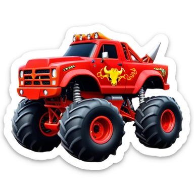El Toro Loco - Monster Jam (Model Year: 2022) (Iconic colour: Red with horns) - An eye-catching monster truck with a wild, rebellious design in bold red. Include stylized, large horn graphics and aggressive facial elements that evoke a bull-like, ferocious appearance, exuding daring and unstoppable force. sticker