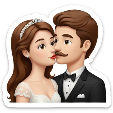 White girl brown hair bride and white groom with moustache kissing sticker